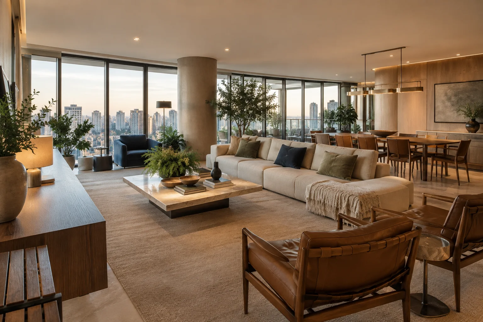 Imagem conceitual de interior residencial amplo e sofisticado